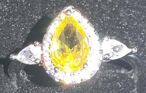Amber Citrine Faceted Teardrop Cut Ring, Size 9 - 4
