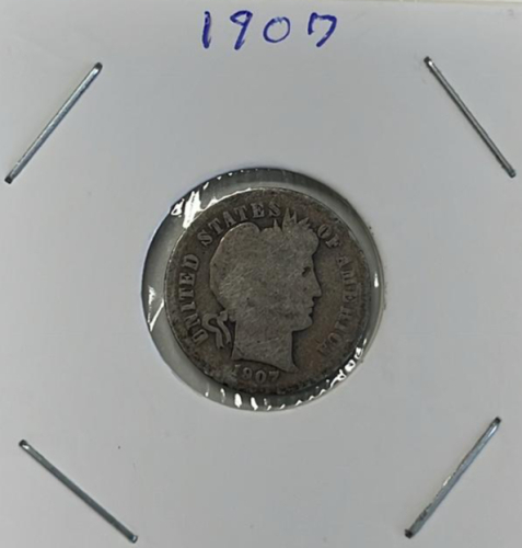 1907-D Barber Dime In Protective Case