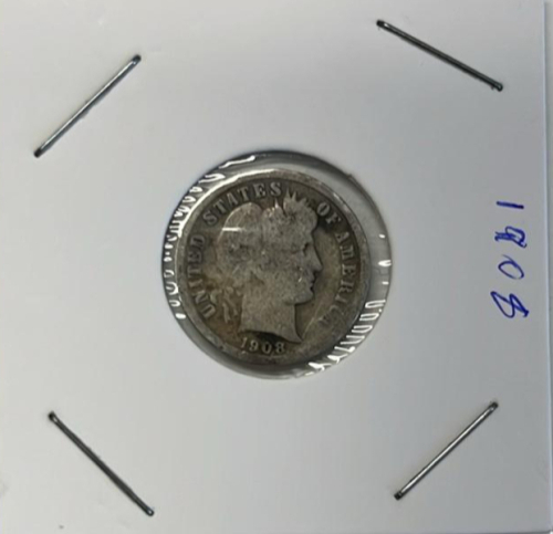 1908 Barber Dime Silver U.S. Ten Cent Coin