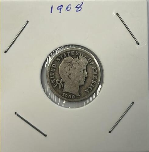 1908 Barber Silver Dime Philadelphia Mint.
