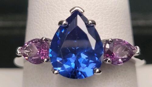 Blue Sapphire & Aquamarine Faceted Ring, Size 9