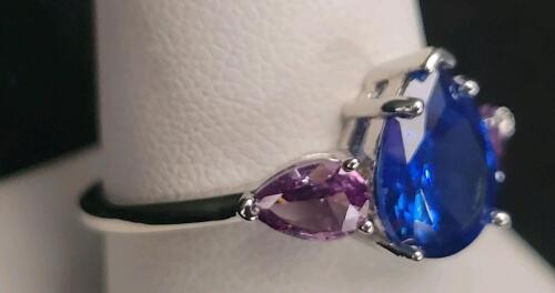 Blue Sapphire & Aquamarine Faceted Ring, Size 9 - 2