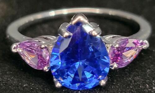 Blue Sapphire & Aquamarine Faceted Ring, Size 9 - 3