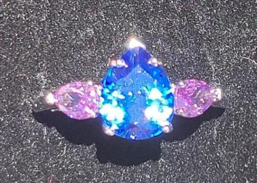 Blue Sapphire & Aquamarine Faceted Ring, Size 9 - 4