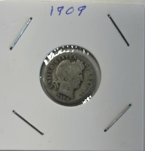 1909 Barber Silver Dime In Protective Case