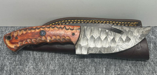 Damascus Steel Gut Hook Knife - 4