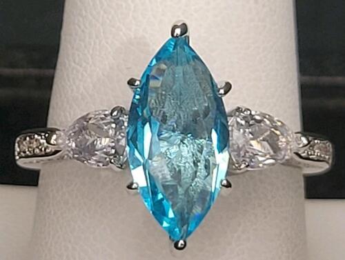 Blue & White Topaz Mystic Cut .925 Ring