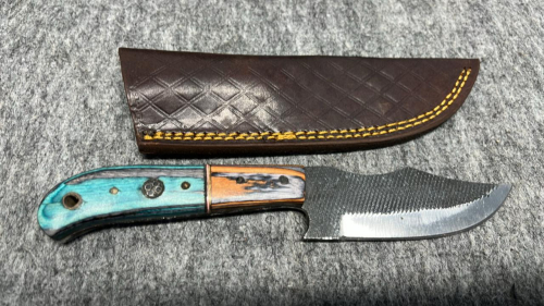 Custom Fixed Blade Knife With Patterned Blade & Leather Sheath - 2