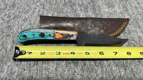 Custom Fixed Blade Knife With Patterned Blade & Leather Sheath - 3