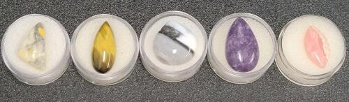 (5) Natural Gemstones in Gem Jars including: Blue Opal, Tiger's Eye, Lepidite, & More!