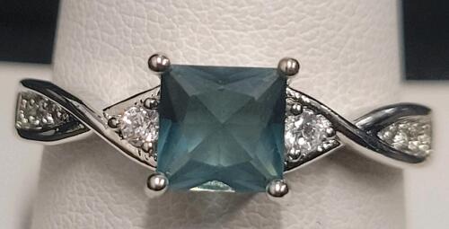 Aquamarine Faceted Square Cut Ring, Size 10, .925 Metal