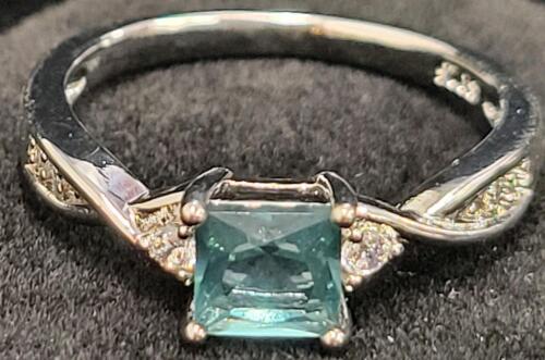 Aquamarine Faceted Square Cut Ring, Size 10, .925 Metal - 3