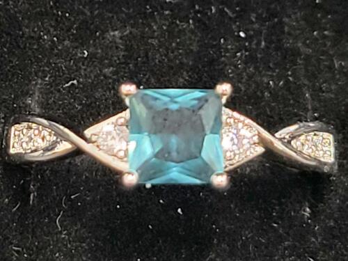 Aquamarine Faceted Square Cut Ring, Size 10, .925 Metal - 4