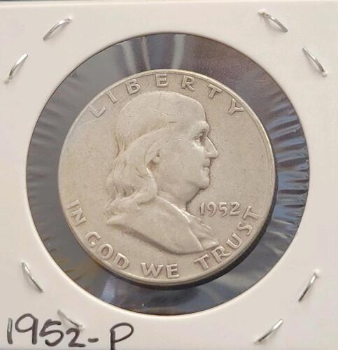 1952 Franklin Half Dollar, Philadelphia Mint, 90% Silver, Circulated, Liberty Bell Reverse