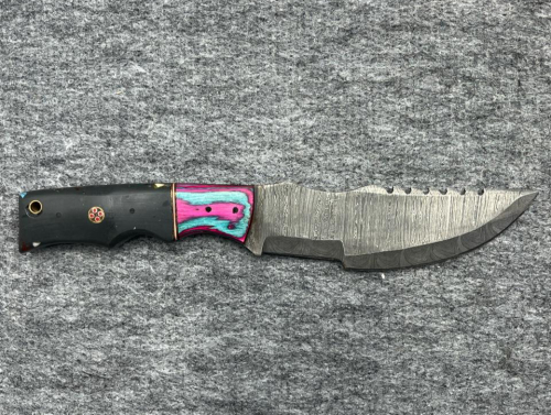 Damascus Steel Fixed-Blade Hunting Knife with Sheath - 2