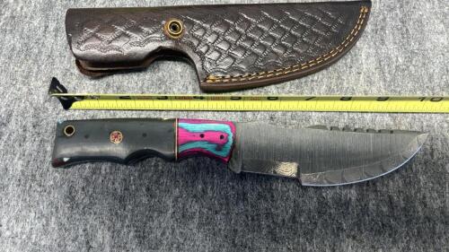 Damascus Steel Fixed-Blade Hunting Knife with Sheath - 3