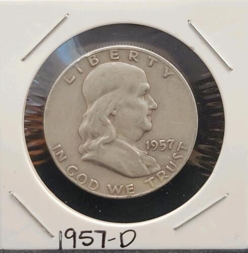 1957-D Franklin Half Dollar 90% Silver, Denver Mint, Liberty Bell Reverse, Circulated