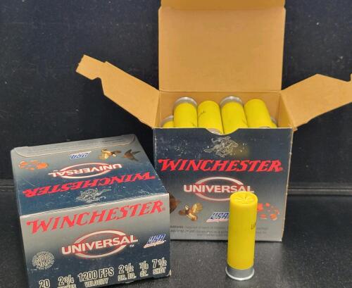 (2 Box) Winchester Universal 20 Gauge 2-3/4" 7/8 oz 7.5 Shot 1200 FPS Shotgun Shells, 20 Rounds