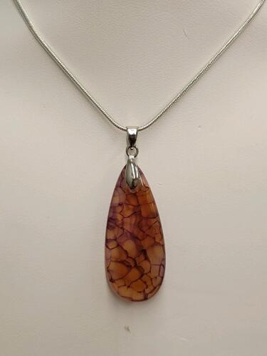 17.75ct Fire Dragon Vein Gemstone Necklace on .925 Chain