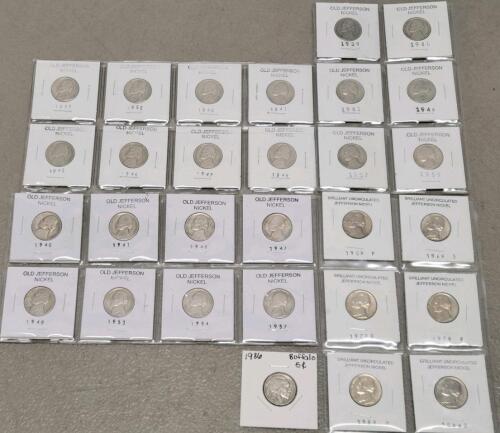 U.S. Nickel Collection: Jefferson & Buffalo 5&cent;, 1936&ndash;1989, 25 Coins, Mixed Mint Marks
