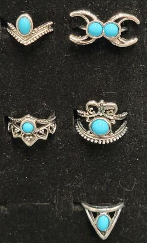 (5) Turquoise Fashion Rings, Sizes 4-7