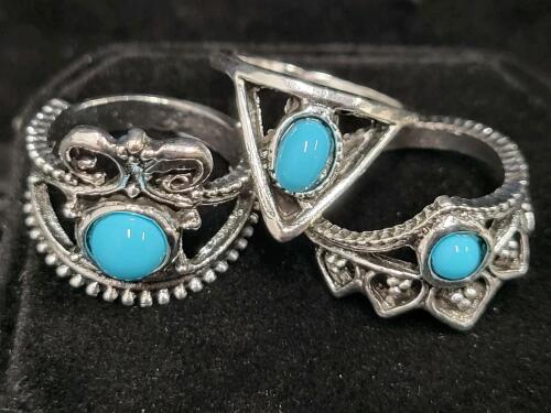 (5) Turquoise Fashion Rings, Sizes 4-7 - 7