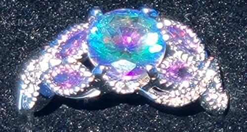 Mystic Rainbow Topaz Faceted Round Cut Gemstone Ring, Size 8 - 4
