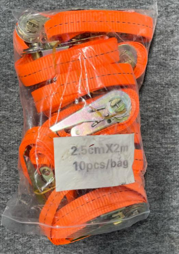 (10) Orange Ratchet Straps Polyester Webbing, Flat Ends, 330lb