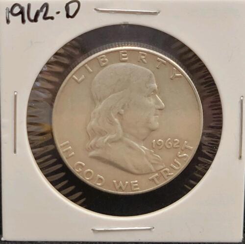 1962-D Franklin Half Dollar, 90% Silver, Denver Mint, 12.5g, 30.6mm
