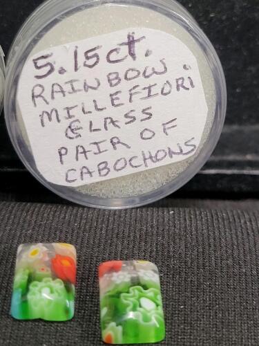 (5) Natural Gemstones in Gem Jars including: Cat's Eye, Turquoise, Rainbow Millefiori Glass, & More! - 2