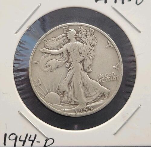 1944-D Walking Liberty Half Dollar, 90% Silver, Denver Mint, Circulated, Adolph Weinman Design