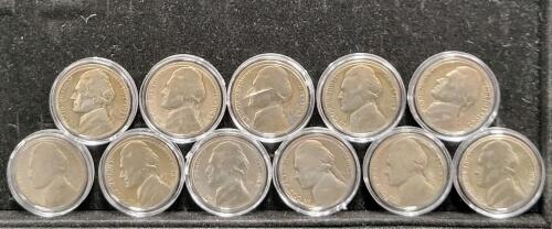 (11) 1943 Jefferson War Nickels, Silver Alloy, P & S Mint Marks