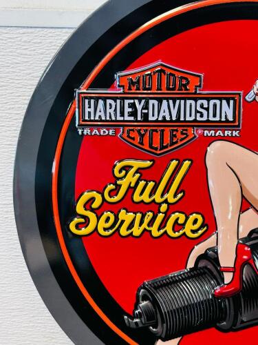Harley-Davidson Embossed Tin Wall Sign, Round, Pin-Up Spark Plug Babe, 2017, Licensed - 2
