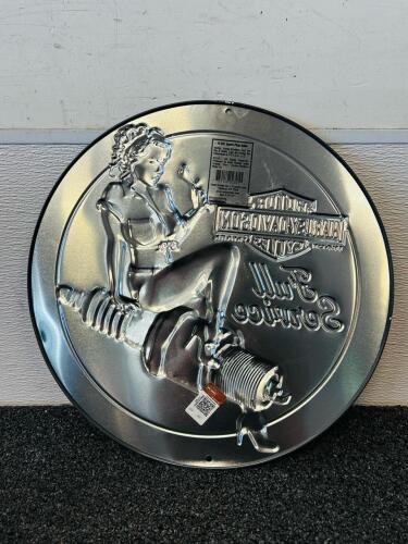Harley-Davidson Embossed Tin Wall Sign, Round, Pin-Up Spark Plug Babe, 2017, Licensed - 5