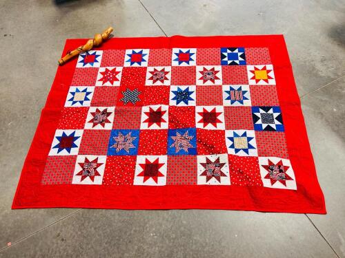 Handmade Quilt of Valor 'America' & Twisted Wood Shillelagh, Patriotic Red White Blue