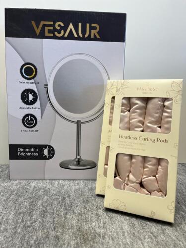 New Unopened Amazon Overstock Beauty Rollers and Light Mirror - 3