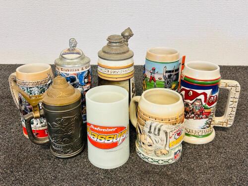 Budweiser, NFL & Holiday Collectible Beer Steins &ndash; Mix of Lidded & Unlidded, Grant&rsquo;s Farm, Marines