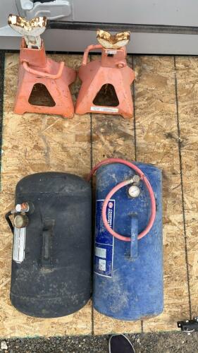 (2) Compressed Air Tanks - (2) Orange Jack Stands