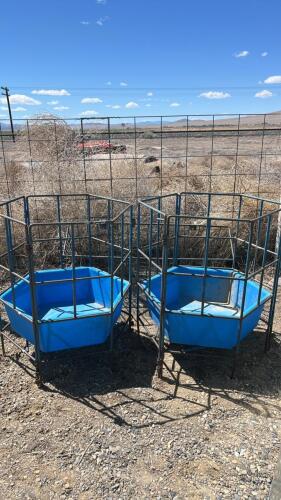 (2) Small Blue Livestock Feeders