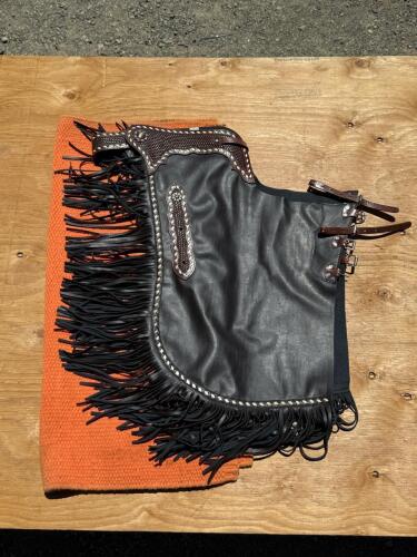 Black Western Leather Chaps and Orange Mayatex Show Blanket - 2