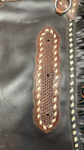 Black Western Leather Chaps and Orange Mayatex Show Blanket - 5