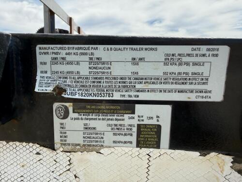 C&B CT18-6TA 18ft Car Hauler Trailer, 9,900lb GVWR, Dual Axle, Winch, Wood Deck - 10