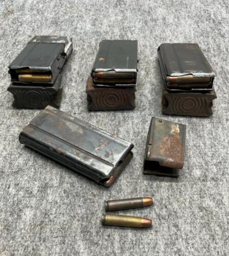 WWII US M1 Carbine .30 Caliber Ammo Set: 5 Steel Magazines, 10-Pocket Canvas Belt, GI Ammo Box - 3