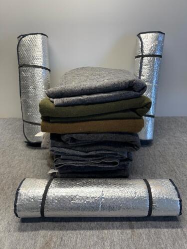 (8) Moving Blankets, (3) padded reflective padded rolls