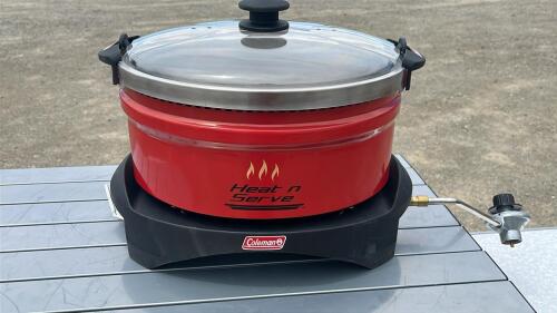 Cabela's Aluminum folding prep table with bag, Coleman 6 Quart RoadTrip Heat 'N Serve Propane Slow Cooker - 5