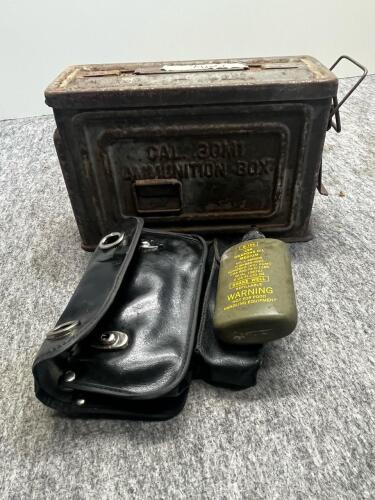 Military Surplus .30 CAL M1A1 Ammo Box with Reloading Dies, Oiler, and Cleaning Kit