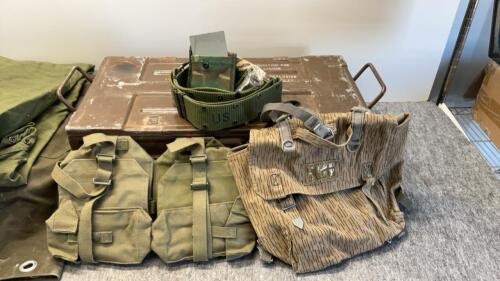 US Army pack & tarp in case, metal case with African bag, belt,headnet, extra bag
