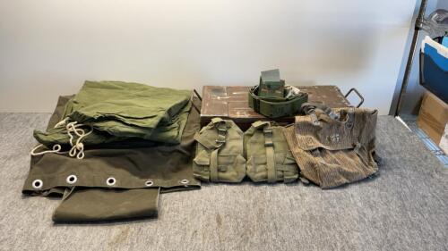 US Army pack & tarp in case, metal case with African bag, belt,headnet, extra bag - 3