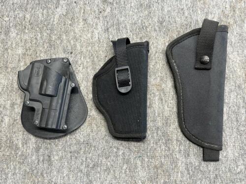 5 Assorted Holsters and Basketweave Duty Belt &ndash; Fobus SW357, Uncle Mike&rsquo;s, Leather & Nylon, Revolver Fit - 6