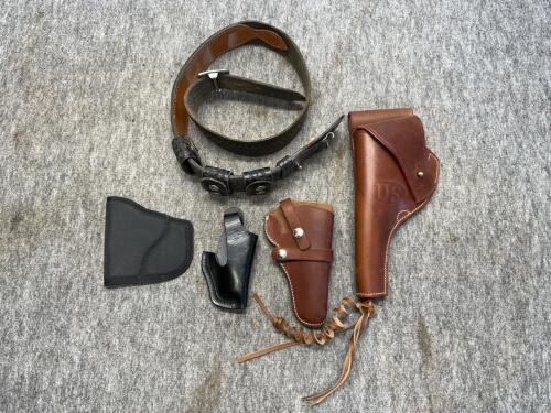 Military Leather Gun Belt with US & Kroydon Holsters, DeSantis & Nylon Holsters, Complete Set
